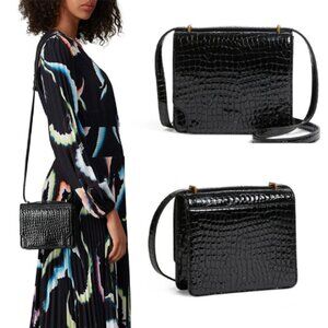Marge Sherwood Embossed Crocs Black Leather Shoulder Crossbody Bag